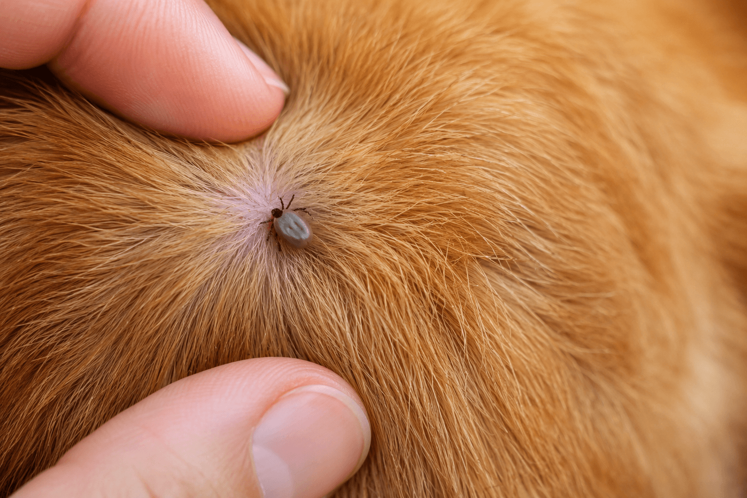Close-up of a tick attached to a dog's fur