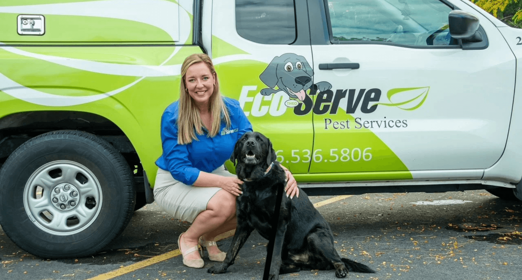 Eco Serve owner Audrey Hall with Chief Barking Officer, Theo