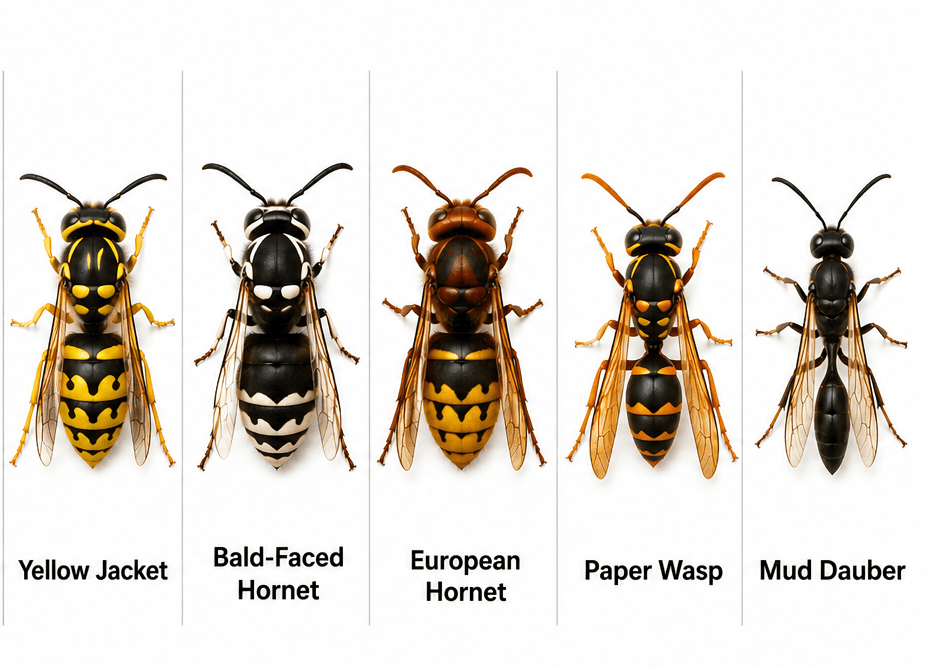Side-by-side comparison of common wasp species