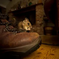 mouse next to persons boot