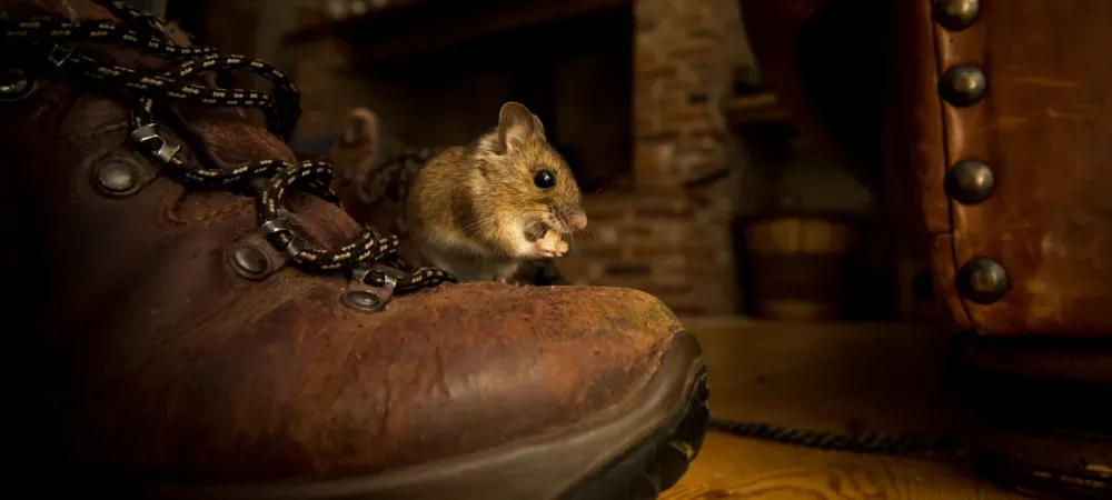 mouse next to persons boot