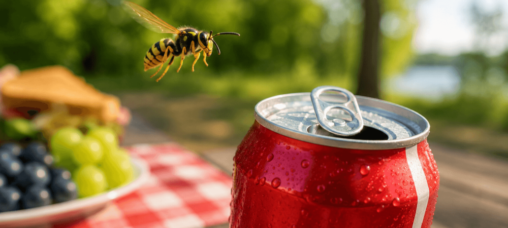 yellow jacket hovering soda can
