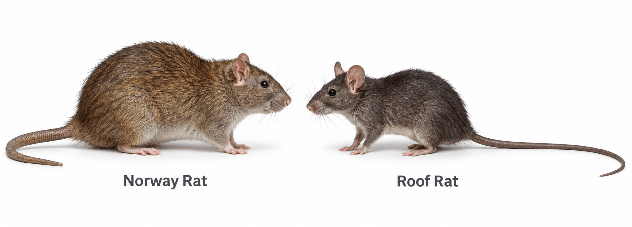 Rat droppings shown next to smaller mouse droppings for size comparison