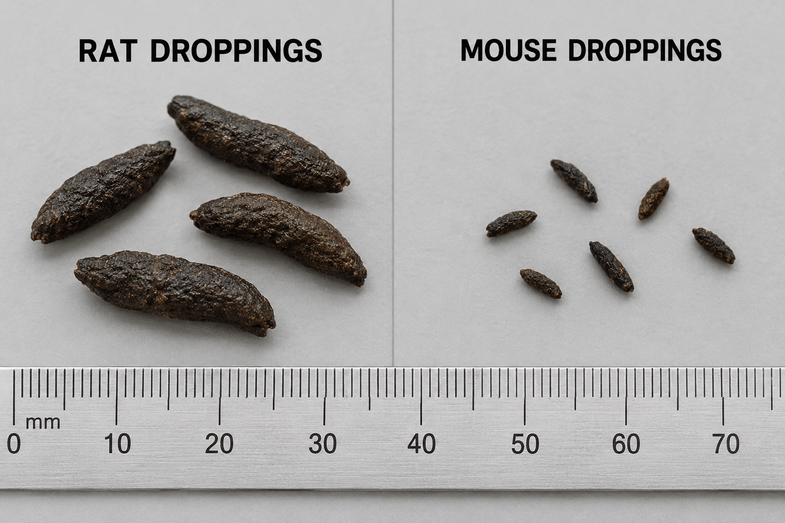 Side-by-side comparison of a stocky Norway rat and a slimmer, longer-tailed roof rat