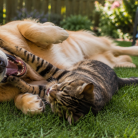golden retriever and cat