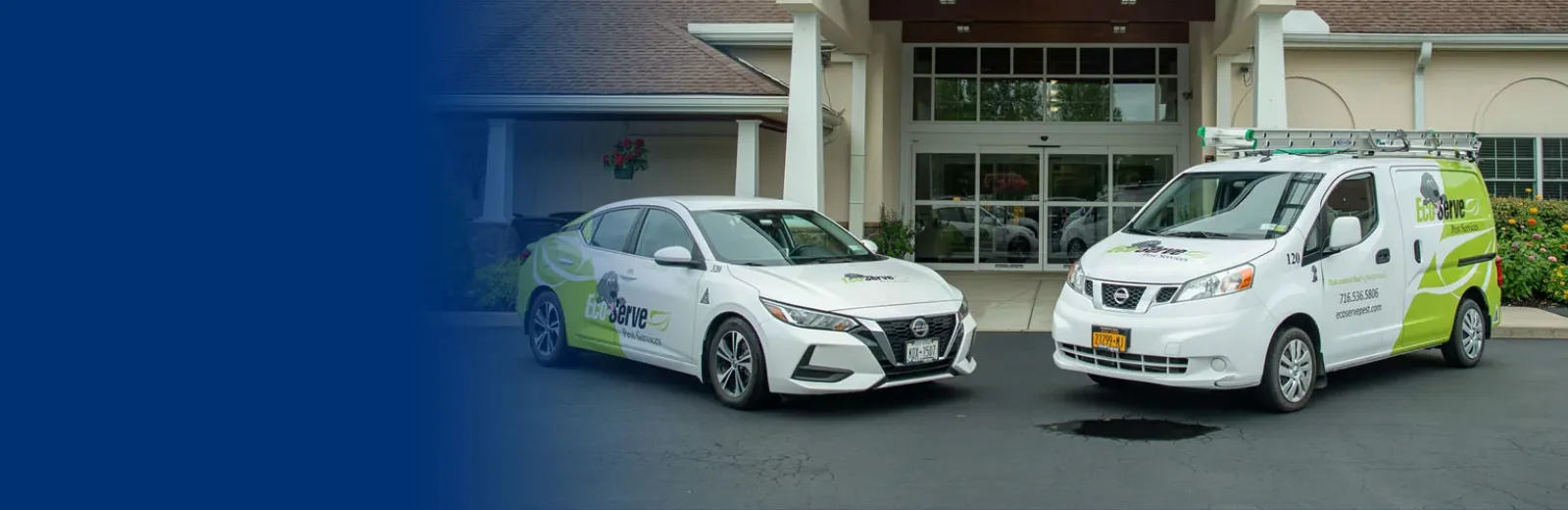 Eco Serve car and van in front of commercial building