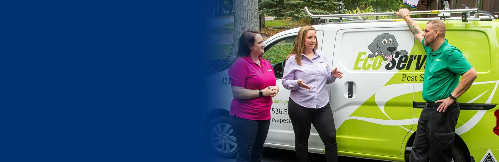 Pest technicians standing in front EcoServe company van